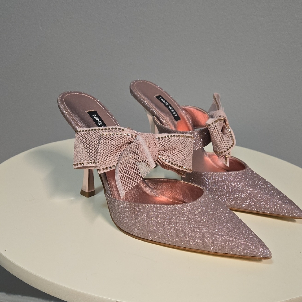 Nine West Sparkling Pink Heels with Bow Accent